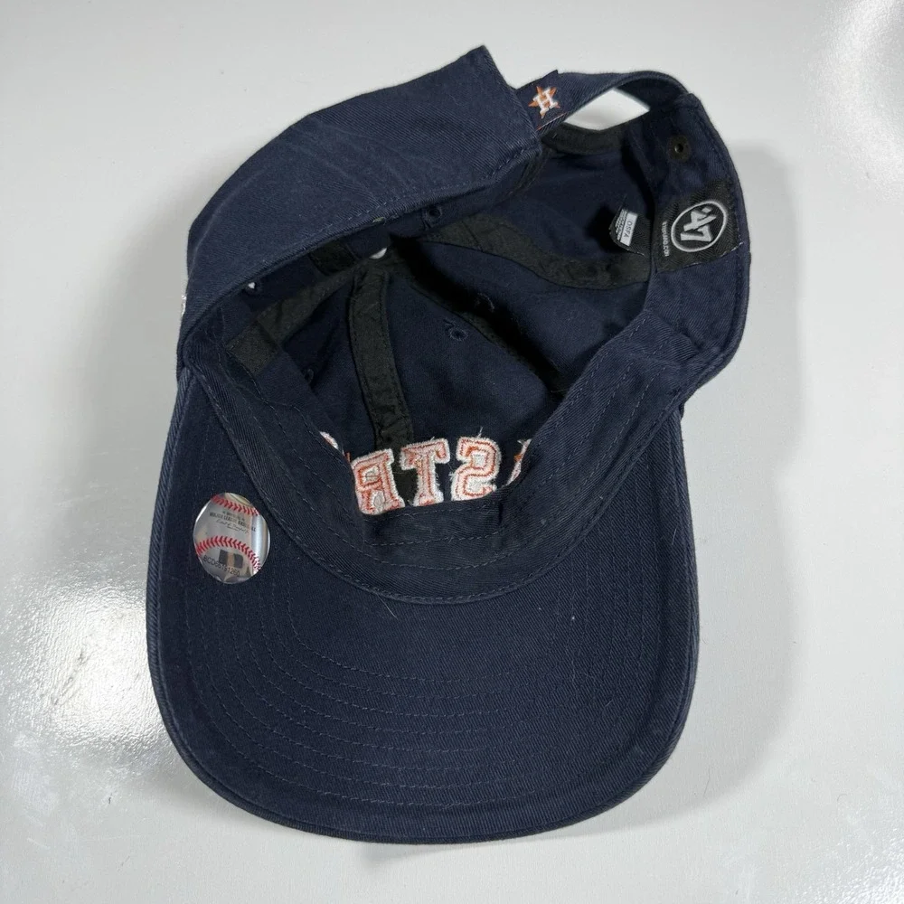 47 Brand Houston Astros Navy Blue Clean Up Strapback Hat Orange Lettering OSFA